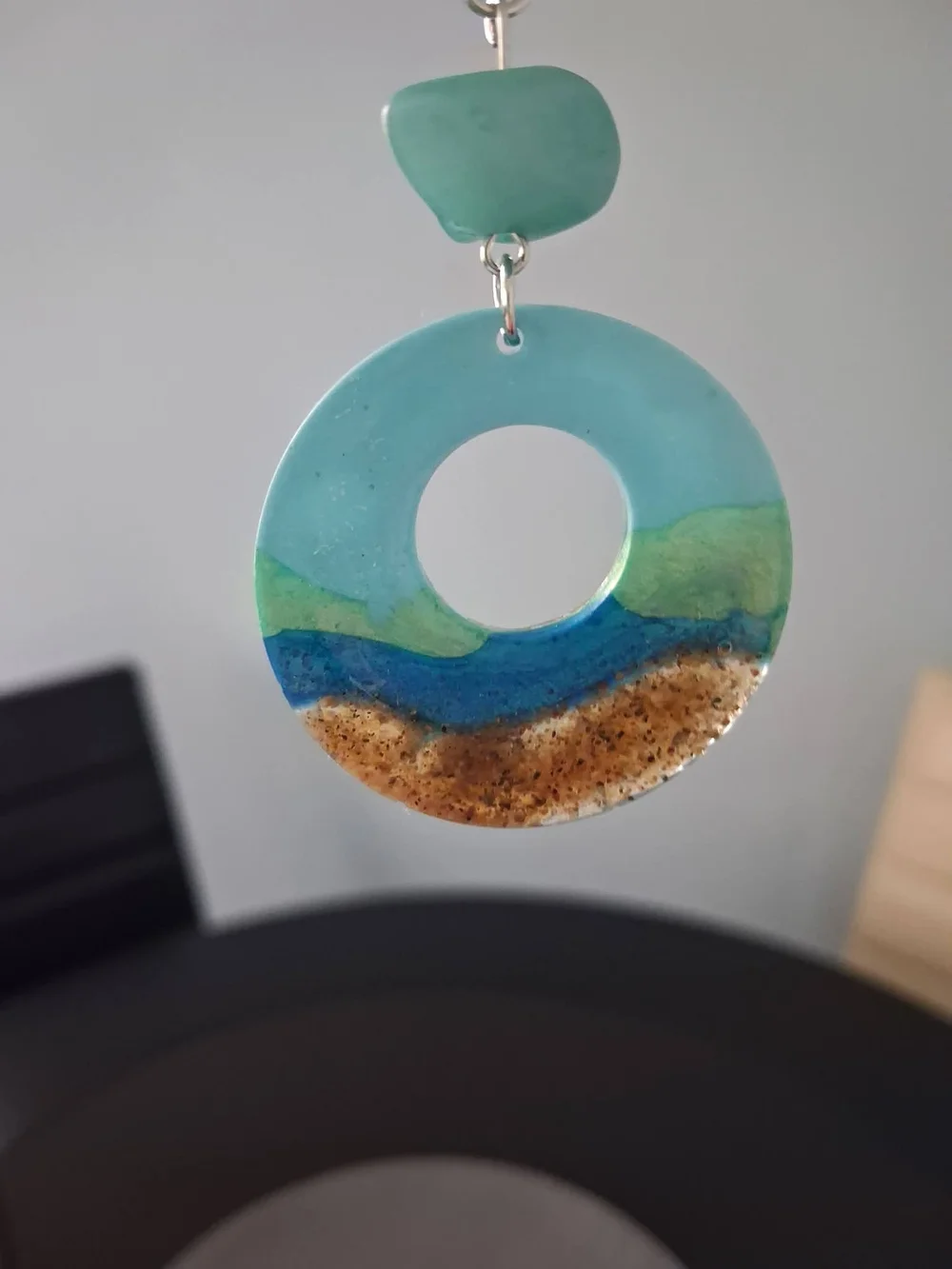 Sea Breeze Blue Resin Pendant Necklace with Shell Accents